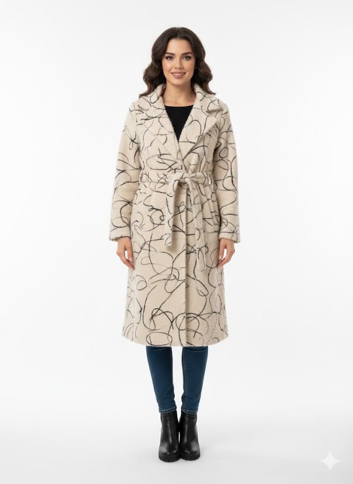 Εμπριμέ παλτό με ζώνη 